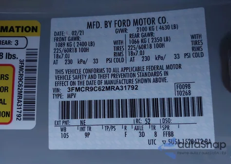 2021 Ford Bronco Sport Outer Banks from USA, damaged, VIN 3FMCR9C62MRA31792